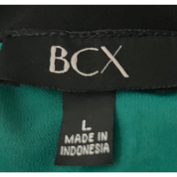 BCX 3/4 SLV PULL-OVER, RND NECKLINE SEMI-SHEER BLOUSE, WOMENS-L-GREEN/BLACK TRIM - Picture 10 of 12